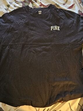 PINK Victoria's Secret Black Short Sleeve Crew Tee with Chest Logo